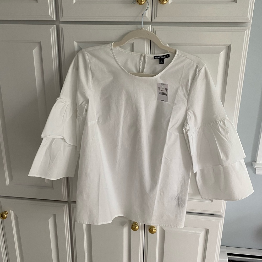 NWT White J.Crew cotton top with tiered sleeves